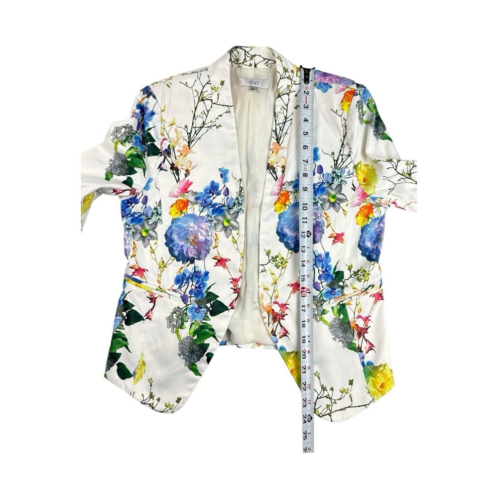 OVI Floral Blazer Skirt Suit Set Women’s Medium White Multicolor Cotton Stretch - Picture 9 of 14